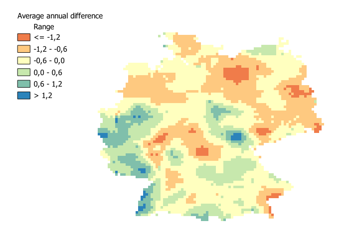 Annual Average Difference PM10 map